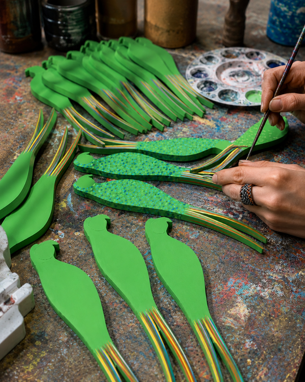 Hand-painted wooden flying mobile by Sol de Madera