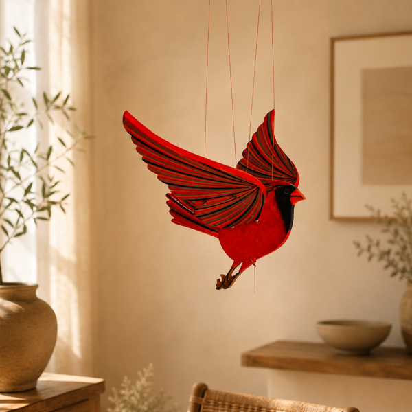 Cardinal Bird Flying Mobile