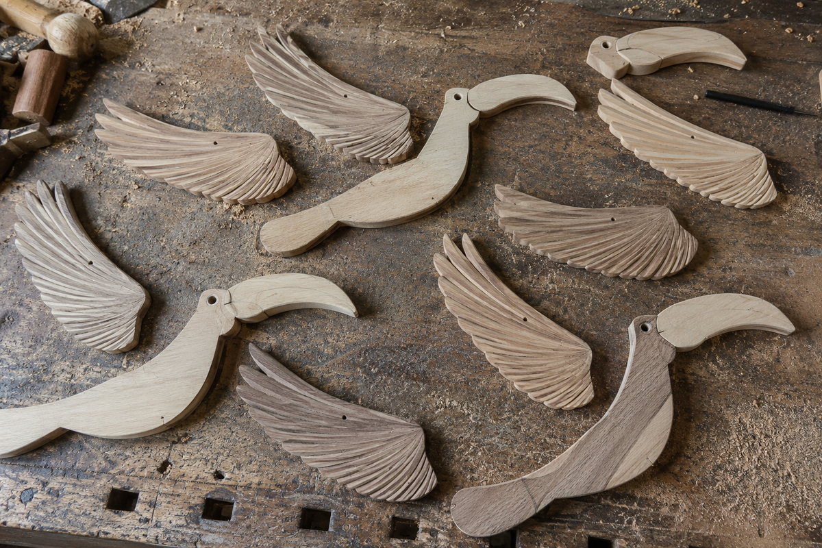 Cutting and shaping the wood.